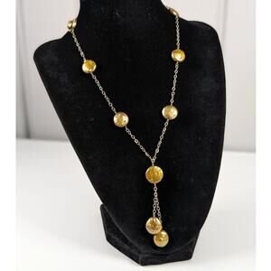 Sterling Silver 925 Y-Drop Real Freshwater Coin Pearl Golden Yellow Necklace